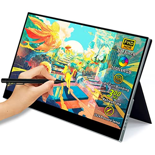 17.3" Portable Monitor Touchscreen, 300hz Portable Monitor 1MS Gaming Display for Laptop Game Console, FHD 100% sRGB Portable Display with Capacitive Stylus Pen/USB C/Mini HDMI - size: 17.3"