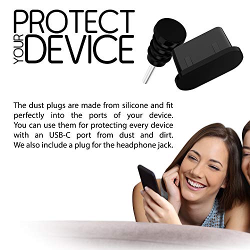 10x Anti Dust Plugs for Smartphone, MacBook, Laptop | USB-C Dust Plug for Samsung Galaxy S8, S9, S10 | Silicone Dust Plug – Black