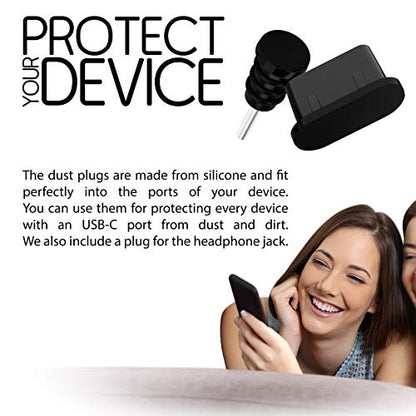 10x Anti Dust Plugs for Smartphone, MacBook, Laptop | USB-C Dust Plug for Samsung Galaxy S8, S9, S10 | Silicone Dust Plug – Black