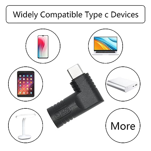Right Angle DC 5521 to USB C Connector Adapter, 90 Degree PD 65W DC 5.5mm x 2.1mm to USB Type C Male Plug Power Charge Adapter for Laptop, Phone - Black - style: DC 5521 to USB Type c