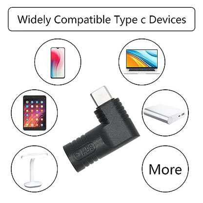 Right Angle DC 5521 to USB C Connector Adapter, 90 Degree PD 65W DC 5.5mm x 2.1mm to USB Type C Male Plug Power Charge Adapter for Laptop, Phone - Black - style: DC 5521 to USB Type c