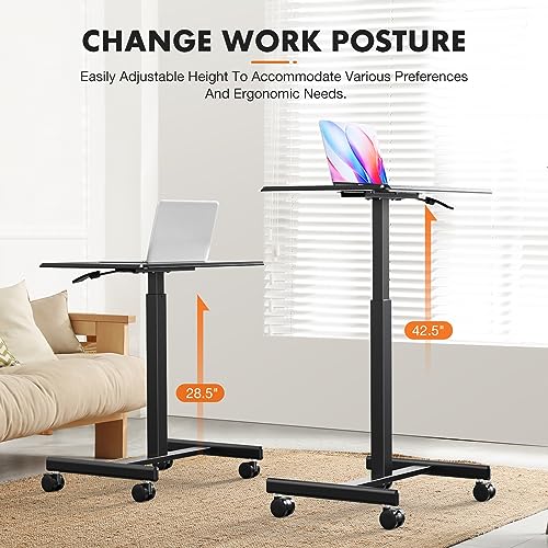 Sweetcrispy Mobile Rolling Desk, Small Standing Desk with Wheels | Adjustable Height Sit Stand Table, Portable Computer Workstations for Home Office, Black - color: Black