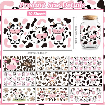 Cow UV DTF Cup Wraps, 10 Sheets Transfer Sticker | Waterproof UV DTF Stickers, Custom Vinyl Decals for 16oz Coffee Cups Tumblers Bottles Mugs, DIY Gifts & Crafts - style: Cow