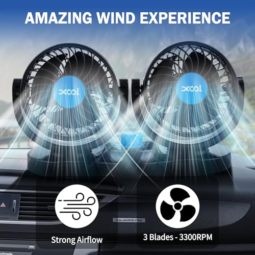 XOOL Car Fan 12V Portable Auto Cooling Fan with Cigarette Lighter Plug, 360° Rotatable High Power Vehicle Fan for Truck SUV RV - size: Cigarette Dual Fan - Front (Enhanced)