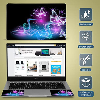 icolor Laptop Skin Sticker Decal 12 13 13.3 14 15 15.4 15.6 inch Personalized Universal Notebook Vinyl Skin Stickers Cover Art Decal Computer Protector (Black/Butterfly) - color: Black/butterfly
