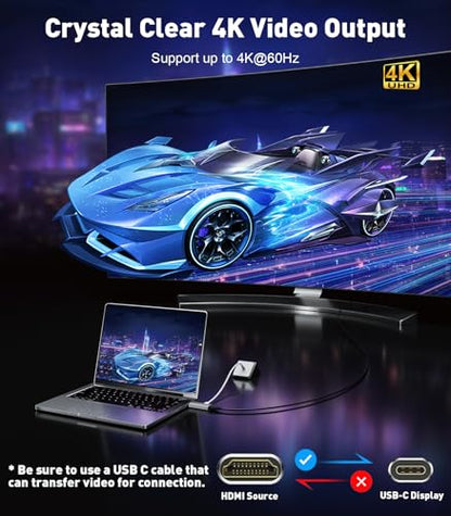 UANTIN HDMI to USB C Adapter (4K 60Hz) Uni-Directional HDMI (Source) to Type-C (Display) Male to Female Compatible with Laptop,PS5,XR/AR Glasses,Portable Monitor, Not Charging The Device