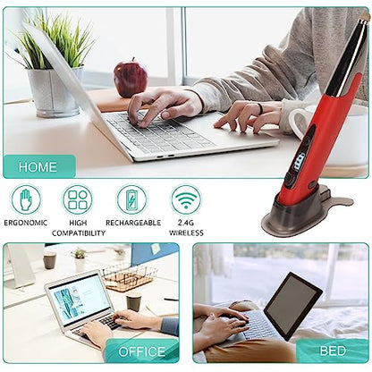Wireless Pen Mouse, Rechargeable 2.4G Dual Mode Handwriting Stylus with Touch Head for PC Laptop iOS (Red) - color: Red