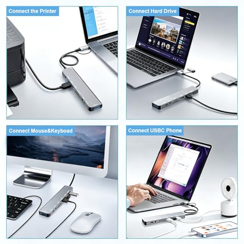 USB C Hub USB Hub 3.0, Upgrade 8 in 2 USB Splitter with USB-C/4 USB A Port Extender, TF/SD Card Reader, 3.5mm Audio Adapter, USBC USB Dongle for PC/Laptop/Tablet/Mac/MacBook/iPad and More Devices - color: Grey-USB C Hub 02