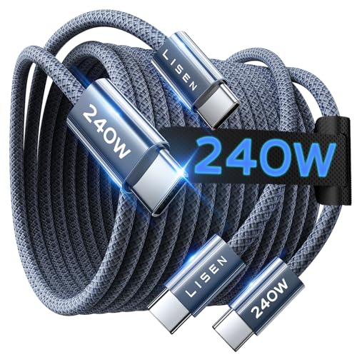 LISEN USB C to USB C Cable, 240W Fast Charging Type C Charger Cord (6.6FT, 2Pack) Braided USBC Charging Cords for iPhone 17/17 Pro/17 Pro Max, iPad, MacBook Pro/Air, Laptop and More, Midnight - color: Midnight, size: 6.6FT+6.6FT