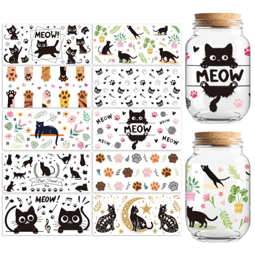 UV DTF Cup Wraps Transfer Stickers Cute Cats Pattern, 10 Sheets Waterproof Custom Vinyl Transfer Sticker 16oz Coffee Glass Cup Tumbler Bottle Mug Decals for Men Women | Waterproof UV DTF Stickers, Custom Vinyl Decals for 16oz Coffee Cups Tumblers Bottles