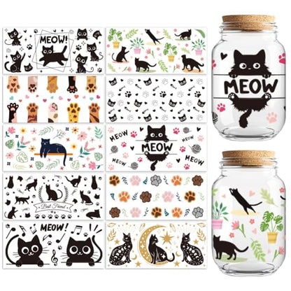 UV DTF Cup Wraps Transfer Stickers Cute Cats Pattern, 10 Sheets Waterproof Custom Vinyl Transfer Sticker 16oz Coffee Glass Cup Tumbler Bottle Mug Decals for Men Women | Waterproof UV DTF Stickers, Custom Vinyl Decals for 16oz Coffee Cups Tumblers Bottles