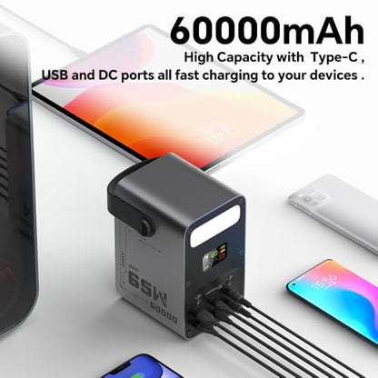 Portable Charger 60000mAh Power Bank 65W Fast Charging USB C Battery Pack | PD 65W ,LiFePO4 Battery ,DC 12V/3A Output , LCD Display for iPhone 17, Samsung, iPad,MacBook & Camping