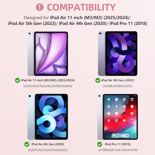 KBCASE for iPad Air 11 inch (M4/M3/M2) Case with Keyboard, Light Pink | Keyboard Case for iPad Air 5th/Air 4th/Pro 11 2018, Detachable Wireless Keyboard, Pencil Holder - color: Light Pink
