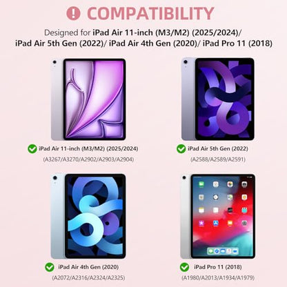 KBCASE for iPad Air 11 inch (M4/M3/M2) Case with Keyboard, Light Pink | Keyboard Case for iPad Air 5th/Air 4th/Pro 11 2018, Detachable Wireless Keyboard, Pencil Holder - color: Light Pink