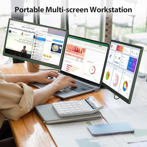 APILDELLA 14’’ Triple Laptop Screen Extender, 1080P FHD Portable Dual Monitor for Laptop USB C HDMI, Plug-Play Monitor Extender for Triple Display for Mac/Windows, Fit 13”-17.3” Laptops - style: Triple