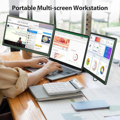APILDELLA 14’’ Triple Laptop Screen Extender, 1080P FHD Portable Dual Monitor for Laptop USB C HDMI, Plug-Play Monitor Extender for Triple Display for Mac/Windows, Fit 13”-17.3” Laptops - style: Triple