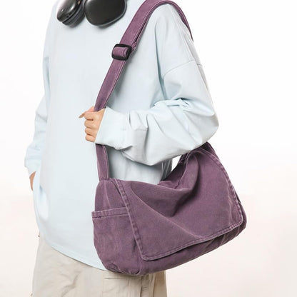 Canvas Messenger Bag Large Messenger Bags for Women Men Casual Canvas Crossbody Shoulder Bag with Multiple Pockets - color: Purple