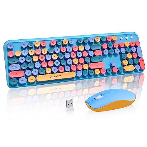 Wireless Keyboard and Mouse Combo, 105 Keys Full-Sized 2.4 GHz Round Keycap Colorful Keyboards, USB Receiver Plug and Play, for Windows, Mac, PC, Laptop, Desktop (Blue Colorful) - color: Blue colorful