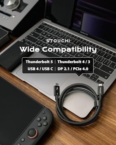 2 Packs Intel Certified Thunderbolt 5 Cable 80Gbps, up to 120Gbps Bandwidth, Dual 8K Display, 240W Power, Compatible with Thunderbolt 5/4, USB4, MacBook, SSD, eGPU, Premium Braided Cable, 2.6FT - size: 2.6Ft