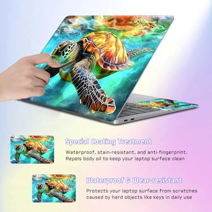 Universal Laptop Skin Sticker Decal, Compatible with MacBook HP Dell Lenovo 12"-15.6", Reusable Vinyl Notebook Cover 3PCS Set, High-Recognition Film-Colorful Sea Turtle - color: Colorful Sea turtle