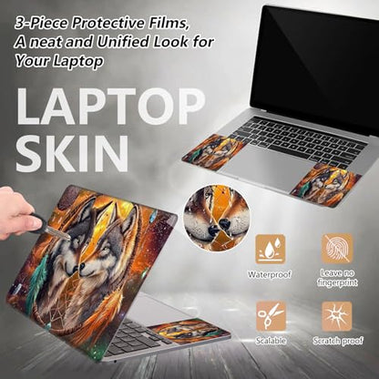Laptop Skin Sticker for 12.1”-15.6“ Laptops (Fits 13”, 13.3”, 14”, 15”, 15.4”) | Protective Universal Reusable Vinyl Art Decal Cover | Waterproof & Scratch-Resistant-2 Wolves in Dream cathcer - color: 2 wolves in dream cathcer