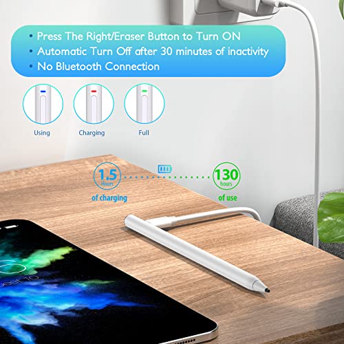 Surface Stylus Pen Digital Pen for Microsoft Surface Pro X/9/8/7/6/5/4/3/Surface Laptop 5/4/3/2/1 Surface go 3/2/1 Book 2/1 Studio Magnet 4096 Pressure Palm Rejection Rechargeable Stylus Pen - color: White