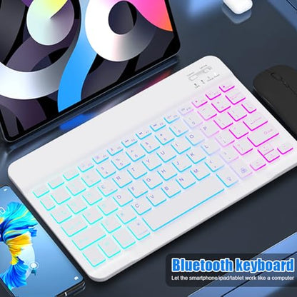 Lightup Wireless Bluetooth Keyboard for iPad Air/Pro/Mini, iPad A17, A16, M2, M3, M4, M5, MacBook, Chromebook etc. Rechargeable Slim Portable, IOS Windows Android Lighting Tablets Keyboard - Black - color: White