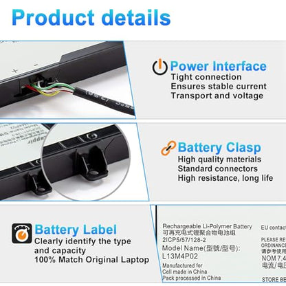 L13M4P02 L13N4P01 Laptop Battery Replacement for Lenovo Erazer Y50 Y50-70 Y50-80 Y50P Y50P-70 Y70 Y70-70 Series 121500250 121500251 5B10K10190 7.4V 54Wh - size: 10.98*2.92*0.41inch L13M4P02