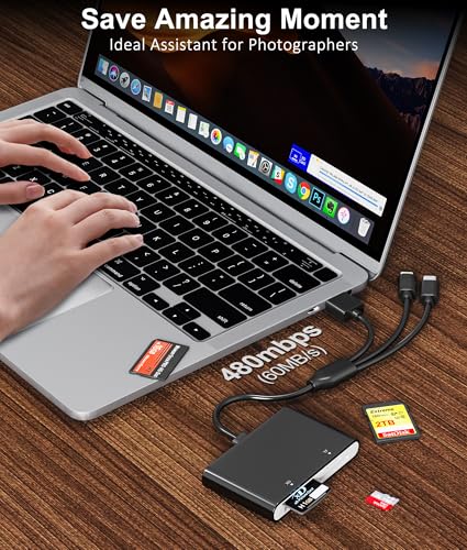 Memory Stick Pro Duo Reader - 4-in-1 Multi Memory Card Reader with Triple Lightning/USB-C/USB-A for SD/Micro SD/MS/xD-Picture Card, Sony Cybershot Memory Stick Pro Duo Adapter for iPhone Android PC