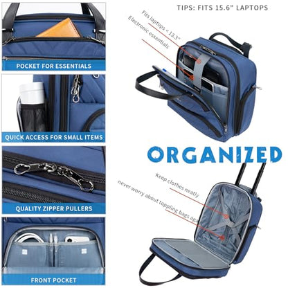 KROSER Carry On Underseat Multi-functional, 16-inch Underseater Lightweight Overnight Suitcase for Women, Haze Blue - color: Blue