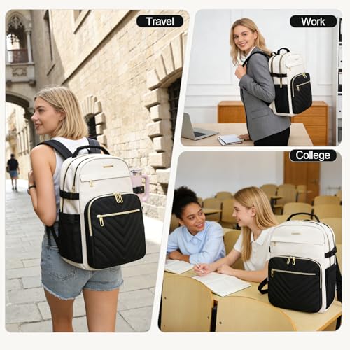 VANKEAN Laptop Backpack for Women - color: Beige-black, size: 17.3 Inch