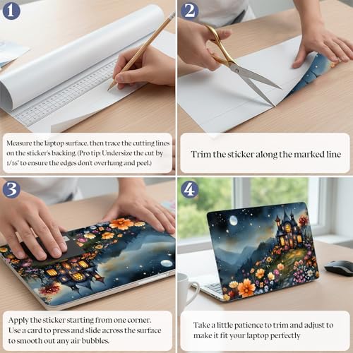 Universal Laptop Skin Sticker Decal,15.6 Inch Laptop Vinyl Cover for 13" 14" 15.6" Laptop,Scratch-Resistant Waterproof Protector Wrap,Reusable with Wrist Pads,Moonlit Castle Garden - color: Moonlit Castle Garden