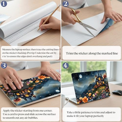 Universal Laptop Skin Sticker Decal,15.6 Inch Laptop Vinyl Cover for 13" 14" 15.6" Laptop,Scratch-Resistant Waterproof Protector Wrap,Reusable with Wrist Pads,Moonlit Castle Garden - color: Moonlit Castle Garden