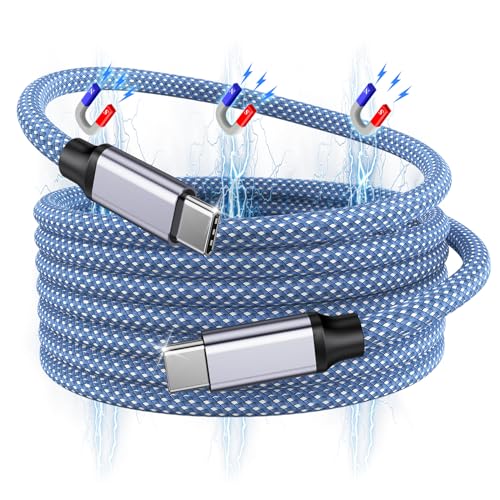 240W Magnetic Coiled USB C to USB C Cable 5FT, Fast Charging Data Cord | Braided Anti-tangle Type C Charger Data Cord for iPhone 17/16/15 Series, Laptop, Galaxy Series & More USB-C Devices Blue - color: Blue, size: 5ft