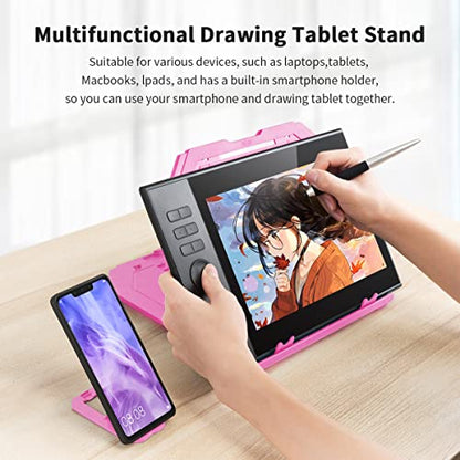 Drawing Tablet Stand, Laptop Foldable Stand for Tablet Display, 9 Levels Adjustable Angles with a Built-in Phone Holder, for 12-17 inch Drawing Tablet, Smartphones - color: Pink