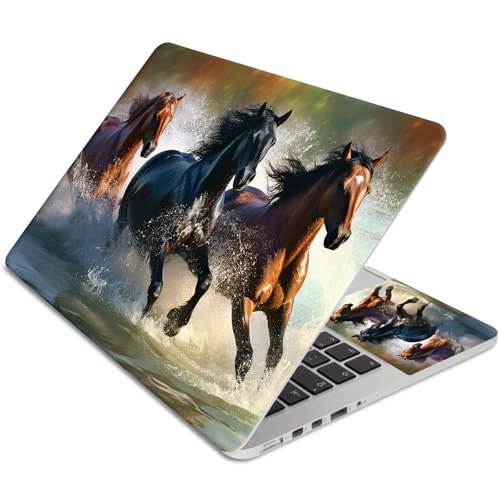 Laptop Skin Sticker 3-Piece Set,Horse Running | Trim-to-fit 3-piece vinyl set with one 15 x 10.6 in lid skin and two palm-rest decals for many 12-15.6 in laptops - color: Horse Running