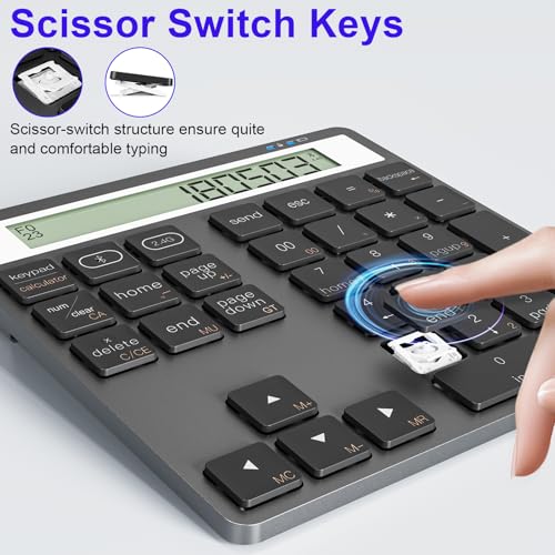 Numeric Keypad Bluetooth Number Pad - with Display Calculator Bluetooth Wireless Numpad Keyboard 2 in 1 Data Entry + Calculation, Slim 34 Keys External Number Keypad for Laptop Macbook Mac Surface PC
