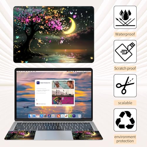 15.6 Inch Laptop Skin Sticker, Reusable Vinyl Cover Protector with 2 Wrist Pad Skins, Removable Waterproof Scratch-Resistant for 12-15.6 Inch Laptop Notebook,Beautiful Tree with Flowers - color: Beautiful Tree With Flowers