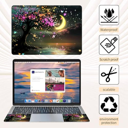 15.6 Inch Laptop Skin Sticker, Reusable Vinyl Cover Protector with 2 Wrist Pad Skins, Removable Waterproof Scratch-Resistant for 12-15.6 Inch Laptop Notebook,Beautiful Tree with Flowers - color: Beautiful Tree With Flowers