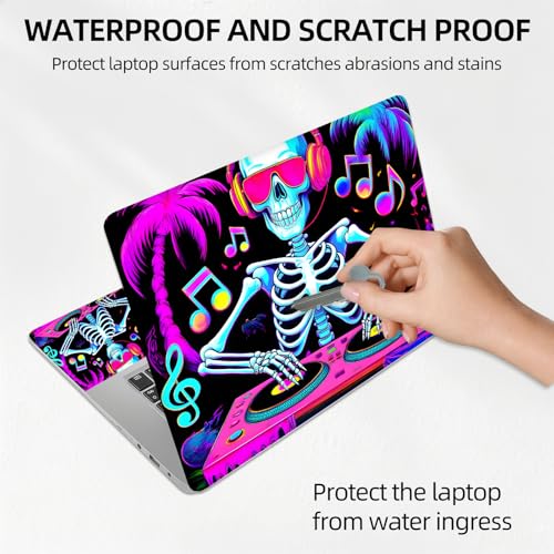 Neon DJ Skeleton Party Universal Laptop Skin Sticker 3PCS, Protective Decal Trim-to-Fit 11.6" 13.3" 14" 15.6" Laptop Vinyl Cover, Removable Anti-Scratch Computer Decal Protector - color: Neon DJ Skeleton Party
