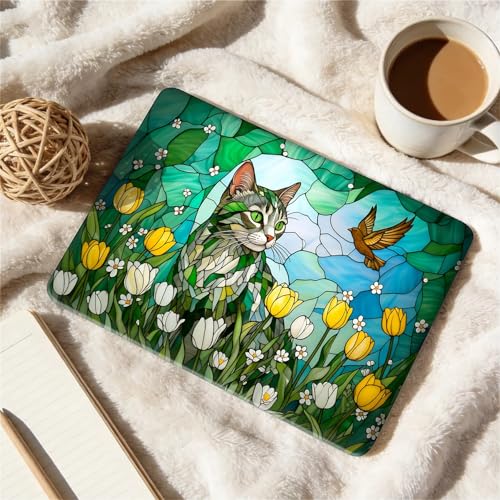 for MacBook Pro 15 Inch Release 2016/2018 Model A1707 A1990 Black Computer Case,Novelty Premium Pattern Hardshell Laptop Case Tulip Meadow Stained Glass Feline - color: Tulip Meadow Stained Glass Feline, size: A1707/A1990(15 inch)-Black