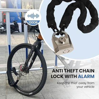 Bike Chain Lock with Alarm 130dB, Heavy Duty Anti Theft Motorcycle Lock | 8mm Hardened Steel Chain 3.3FT, Bike Locks Security with Mini U Lock, Bike Lock with Key for Scooter, Bicycle, Motorcycle