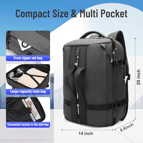 50L Waterproof Carry on Travel Backpack for Men Women, Airline Approved Convertible Duffle Backpack Luggage Bag, TSA Overnight Bags, Fits 17" Laptop Smart Backpack-Grey - color: 6940w-grey