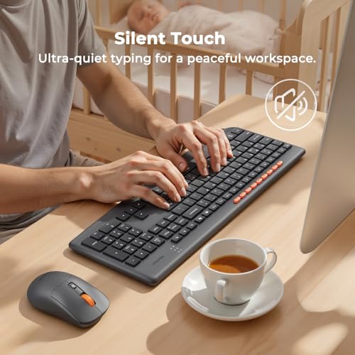 MEETION Wireless Keyboard and Mouse, Silent Full Size Multi-Device Bluetooth Keyboard and Mouse, 9 Multimedia Hotkeys, 3200 DPI Optical Mouse, 90% Less Noise, for Windows Mac PC Desktop Laptop, Black