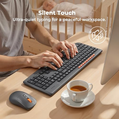MEETION Wireless Keyboard and Mouse, Silent Full Size Multi-Device Bluetooth Keyboard and Mouse, 9 Multimedia Hotkeys, 3200 DPI Optical Mouse, 90% Less Noise, for Windows Mac PC Desktop Laptop, Black