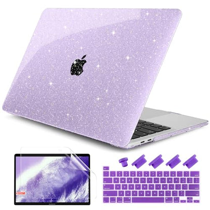 for MacBook Pro 13 inch Case 2023 2022 2021 2020 Release Model A2338 M2/M1 A2289 A2251 with Touch Bar & Touch ID, Glitter Bling Plastic Hard Shell Case & Keyboard Cover, Star Purple - color: Star Purple
