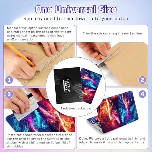 Universal Laptop Skin Sticker Decal, Compatible with MacBook HP Dell Lenovo 12"-15.6", Reusable Vinyl Notebook Cover 3PCS Set, High-Recognition Film-Wolf in Blue Orange Fire - color: Wolf in Blue Orange Fire