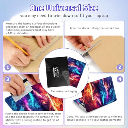 Universal Laptop Skin Sticker Decal, Compatible with MacBook HP Dell Lenovo 12"-15.6", Reusable Vinyl Notebook Cover 3PCS Set, High-Recognition Film-Wolf in Blue Orange Fire - color: Wolf in Blue Orange Fire