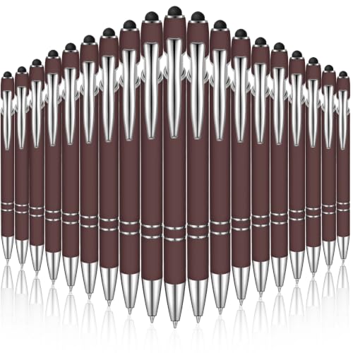 Zonon 38 Pieces Rubberized Ballpoint Pen with Stylus Tip Stylish Metal Pen Capacitive Stylus with Soft Rubberized Grip, Black Ink for Most Devices(Dark Brown) - color: Dark Brown