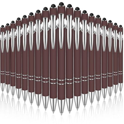 Zonon 38 Pieces Rubberized Ballpoint Pen with Stylus Tip Stylish Metal Pen Capacitive Stylus with Soft Rubberized Grip, Black Ink for Most Devices(Dark Brown) - color: Dark Brown
